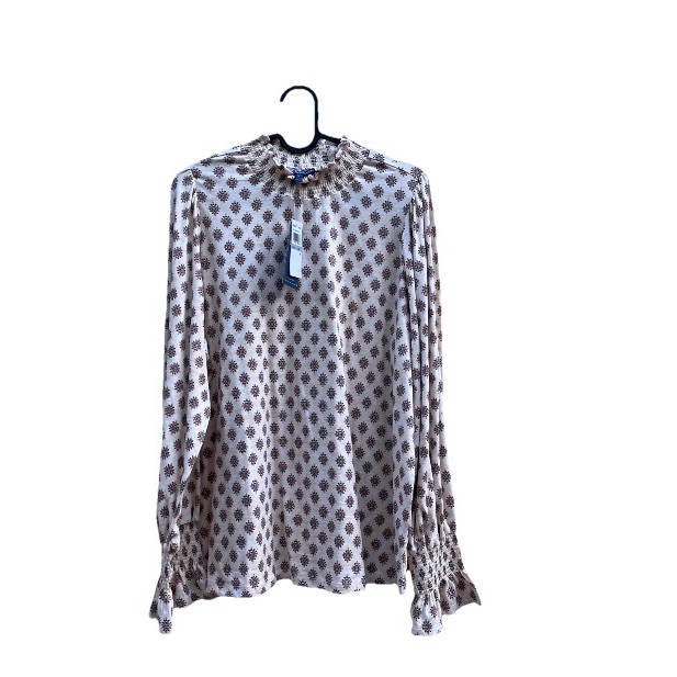 Democracy Cream Ruffled Long Sleeve Blouse